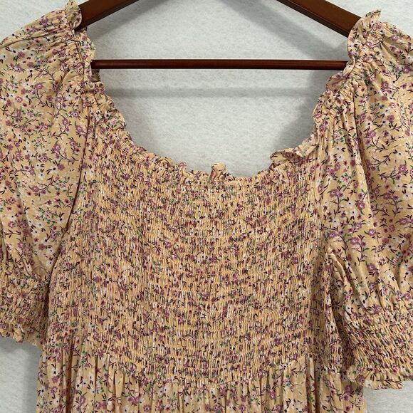 As U Wish Dress Women Large Peach Floral Smocking Boho Peasant Fairy Princess - Picture 8 of 11